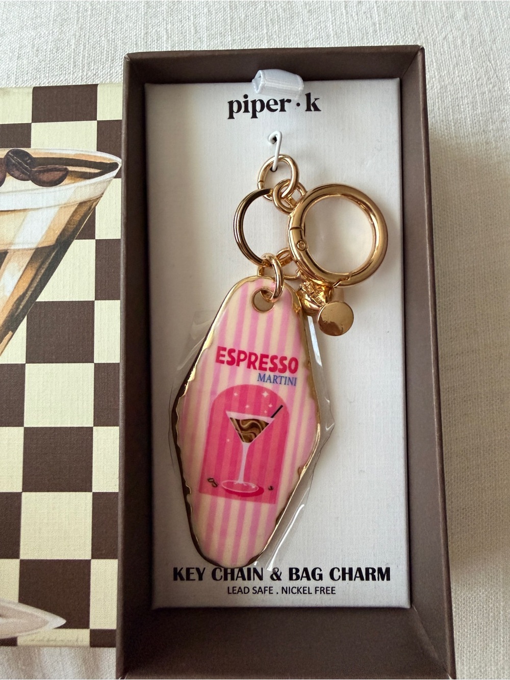 piper·k Espresso Martini Key Chain & Bag Charm - Pink Gold